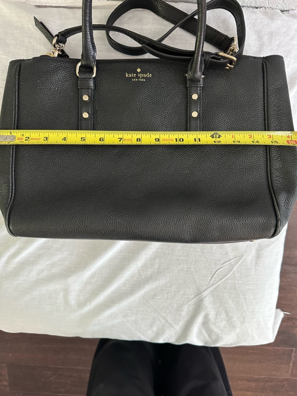 Kate Spade Black Pebbled Leather Satchel Shoulder Bag Top Handle Crossbody Tote - Picture 14 of 16